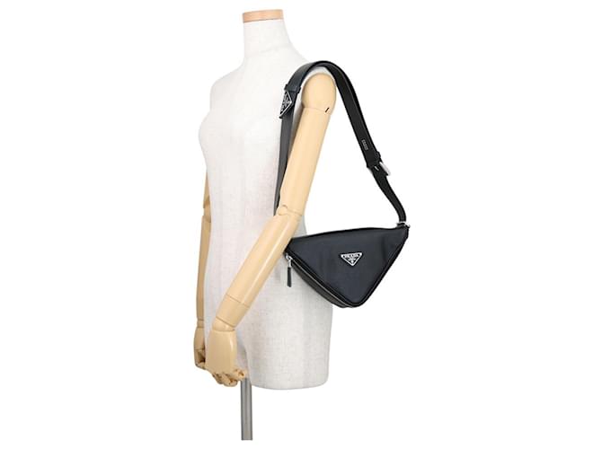 Borsa a tracolla Prada Triangle in pelle Saffiano nera Nero - vista 4