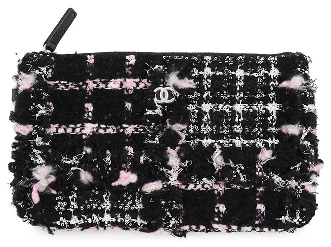 Borsa a tracolla Chanel in tweed e pelle bianco e nero - vista 15