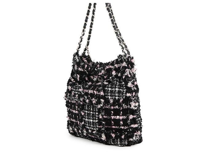 Borsa a tracolla Chanel in tweed e pelle bianco e nero - vista 2