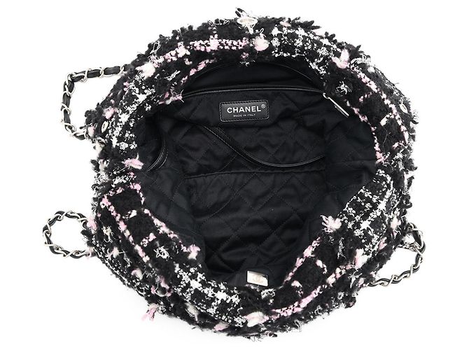 Borsa a tracolla Chanel in tweed e pelle bianco e nero - vista 5