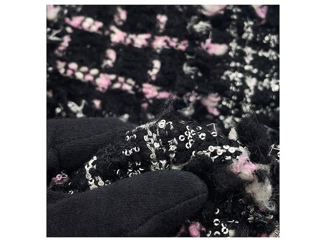 Borsa a tracolla Chanel in tweed e pelle bianco e nero - vista 7