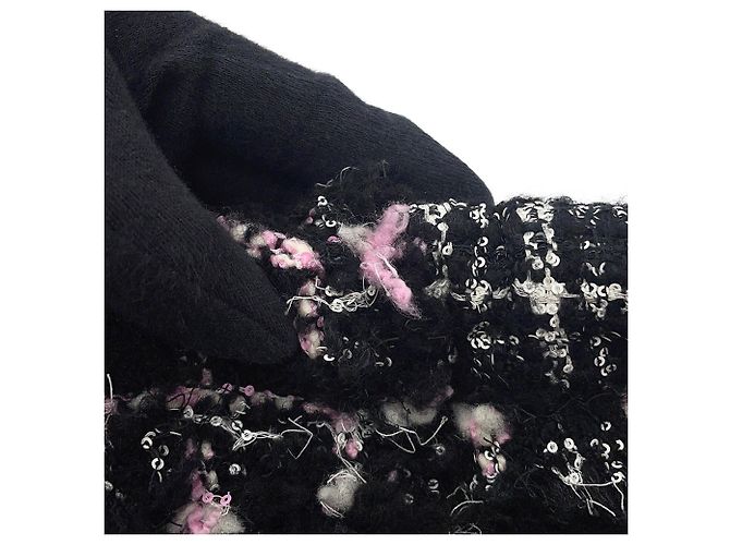 Borsa a tracolla Chanel in tweed e pelle bianco e nero - vista 9