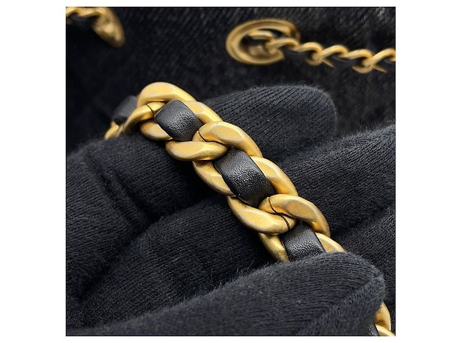 Borsa a Spalla Chanel Black Denim Chain Nero - vista 11