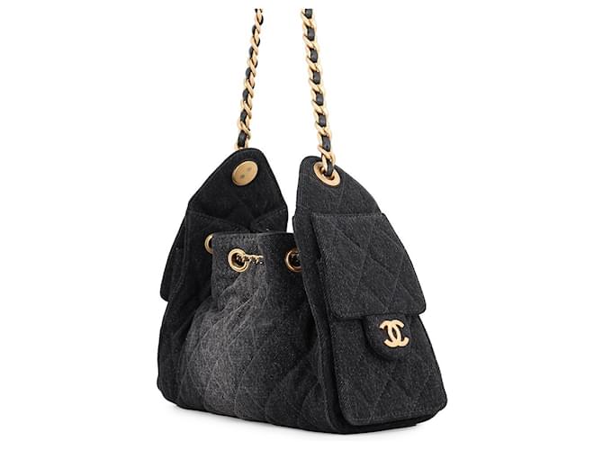 Borsa a Spalla Chanel Black Denim Chain Nero - vista 2