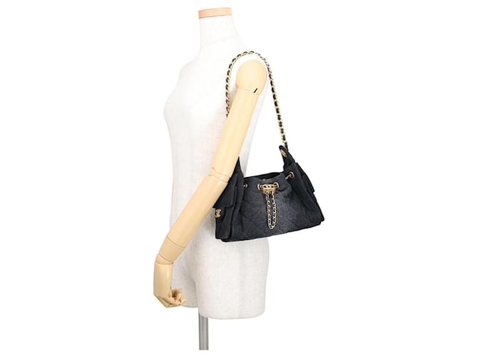 Borsa a Spalla Chanel Black Denim Chain Nero - vista 4