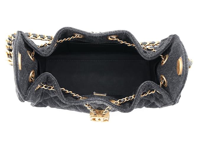 Borsa a Spalla Chanel Black Denim Chain Nero - vista 5