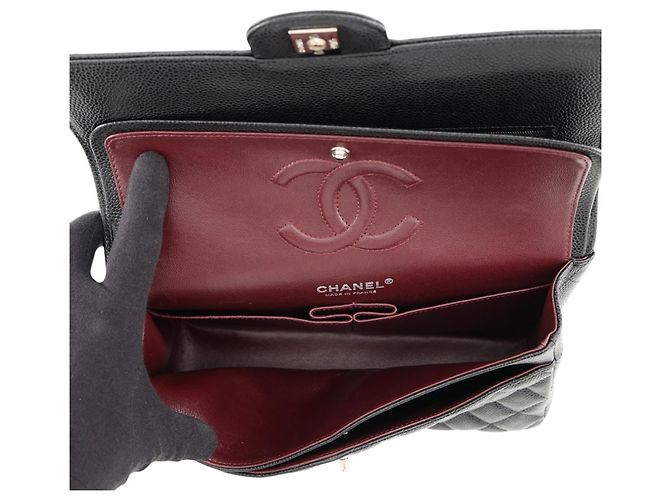 Borsa a tracolla con catena in pelle di vitello martellata nera Chanel Nero - vista 7