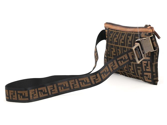 Zucca Borsa a tracolla Fendi in tela marrone - vista 2
