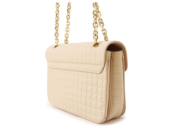 Céline Borsa a Spalla Celine Chain Shoulder Bag C Medium Trapuntata Beige - vista 2