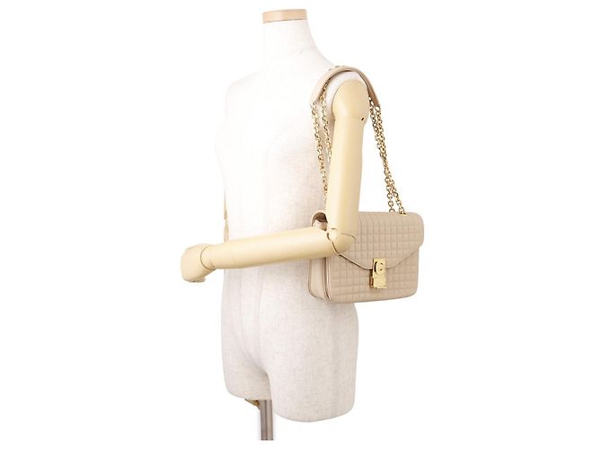Céline Borsa a Spalla Celine Chain Shoulder Bag C Medium Trapuntata Beige - vista 4