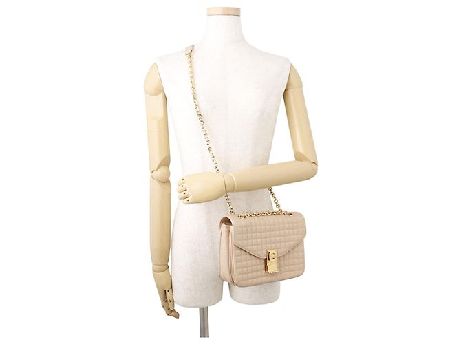Céline Borsa a Spalla Celine Chain Shoulder Bag C Medium Trapuntata Beige - vista 5