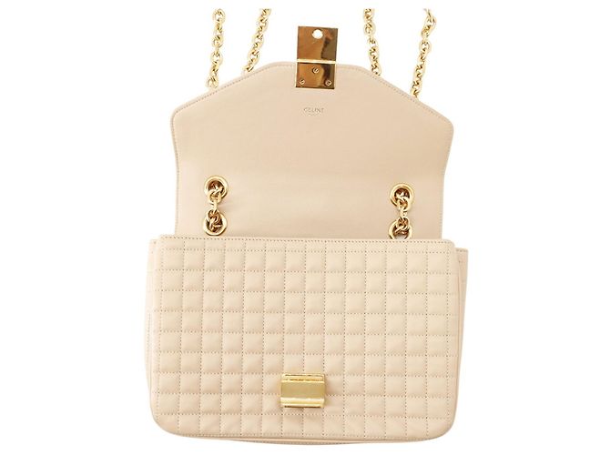 Céline Borsa a Spalla Celine Chain Shoulder Bag C Medium Trapuntata Beige - vista 7