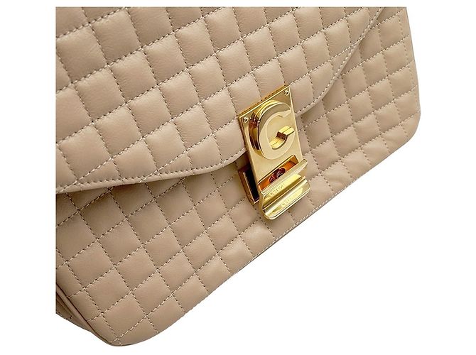 Céline Borsa a Spalla Celine Chain Shoulder Bag C Medium Trapuntata Beige - vista 8