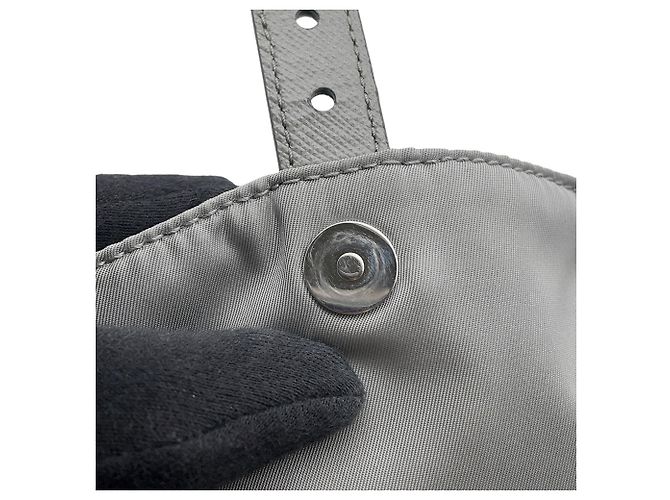 Piccola borsa Prada in nylon grigio e pelle Saffiano Marrone - vista 10
