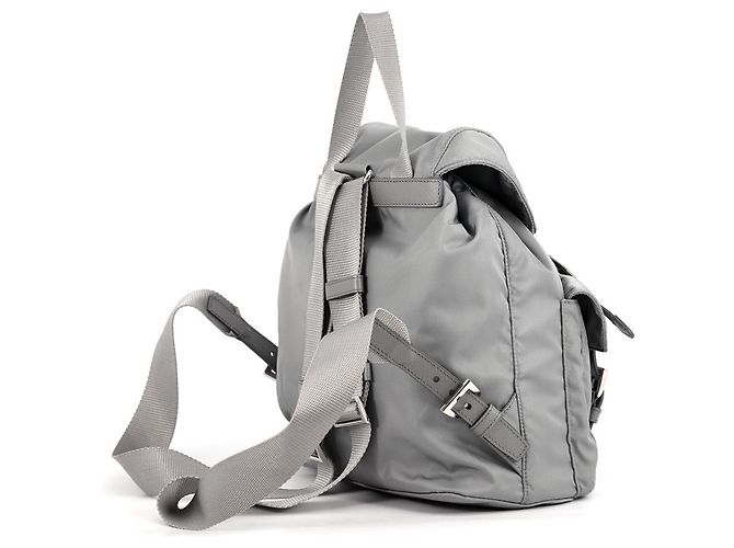 Piccola borsa Prada in nylon grigio e pelle Saffiano Marrone - vista 2