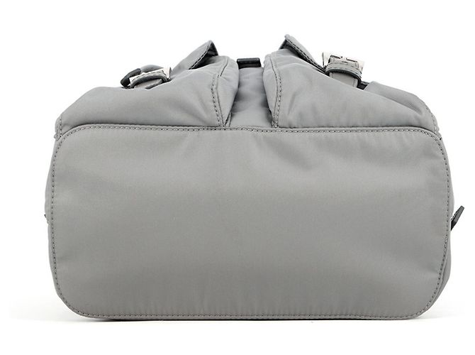 Piccola borsa Prada in nylon grigio e pelle Saffiano Marrone - vista 3