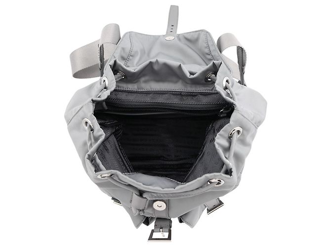 Piccola borsa Prada in nylon grigio e pelle Saffiano Marrone - vista 5