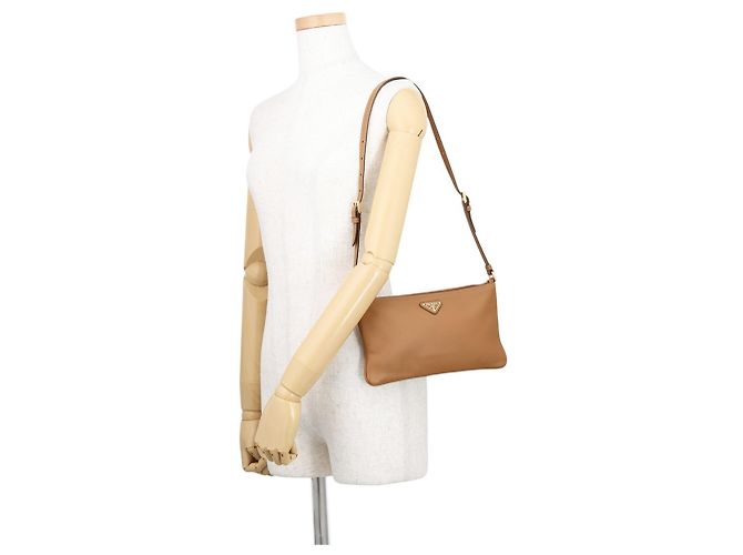 Borsa a tracolla in pelle marrone Prada - vista 4