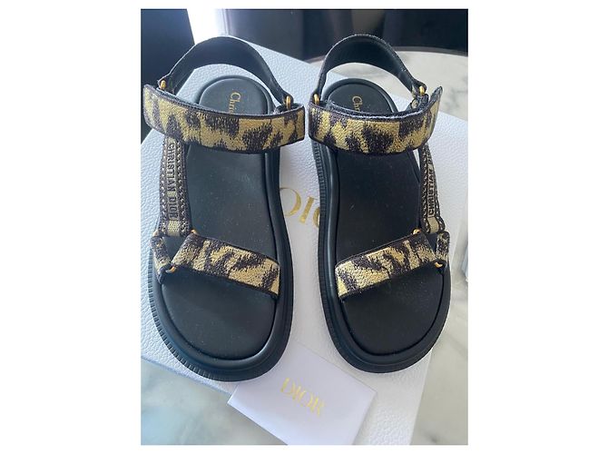 Dior D-Moi Leopard Jacquard Canvas Flat Sandals Black Leopard print - view 4