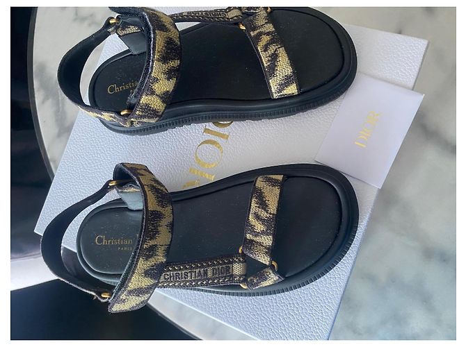 Dior D-Moi Leopard Jacquard Canvas Flat Sandals Black Leopard print - view 5