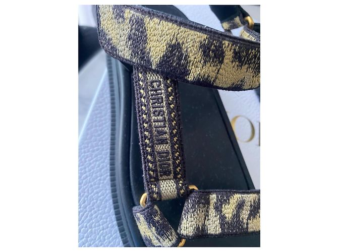 Dior D-Moi Leopard Jacquard Canvas Flat Sandals Black Leopard print - view 6