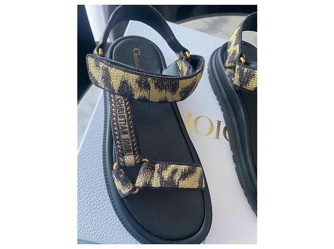 Dior D-Moi Leopard Jacquard Canvas Flat Sandals Black Leopard print - view 7