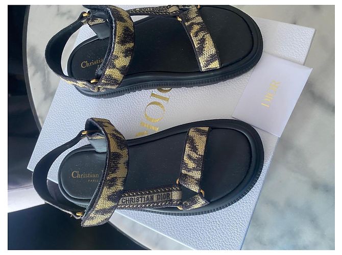 Dior D-Moi Leopard Jacquard Canvas Flat Sandals Black Leopard print - view 8