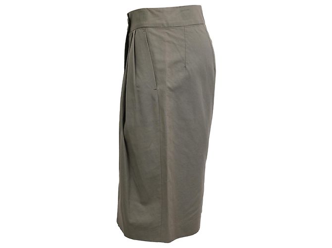 Falda plisada a la rodilla en algodón verde Dries Van Noten Caqui - vista 2