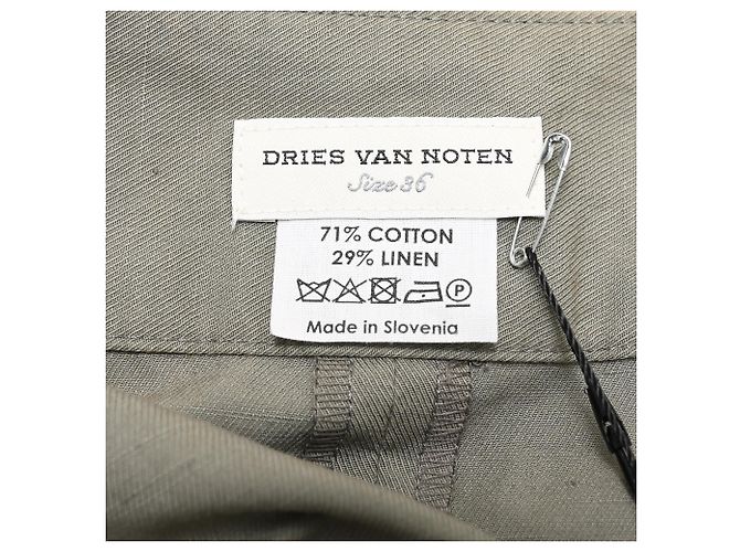 Falda plisada a la rodilla en algodón verde Dries Van Noten Caqui - vista 4