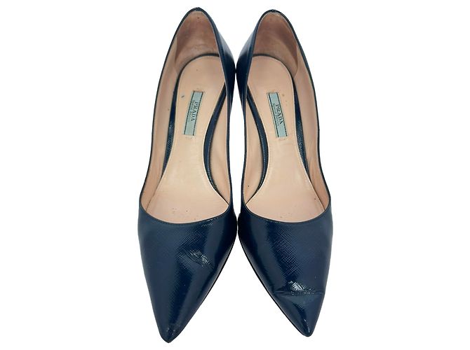 Décolleté a punta Prada in vernice blu navy - vista 3
