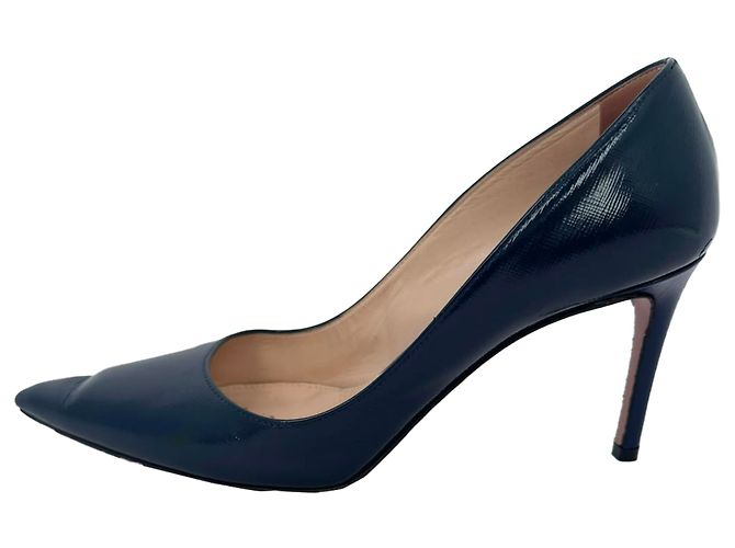 Décolleté a punta Prada in vernice blu navy - vista 7