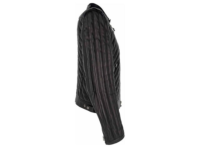 Giacca biker trapuntata corta Tom Ford Slim-Fit in pelle nera Nero - vista 2