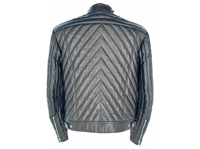 Giacca biker trapuntata corta Tom Ford Slim-Fit in pelle nera Nero - vista 3