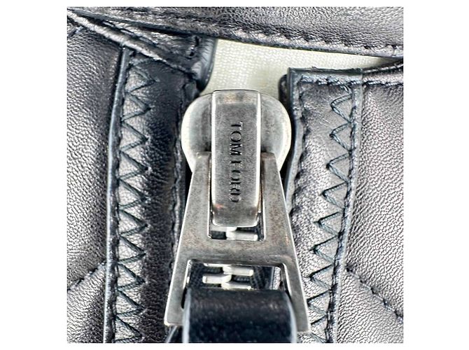 Giacca biker trapuntata corta Tom Ford Slim-Fit in pelle nera Nero - vista 5