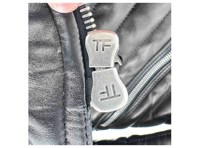 Giacca biker trapuntata corta Tom Ford Slim-Fit in pelle nera Nero - vista 8