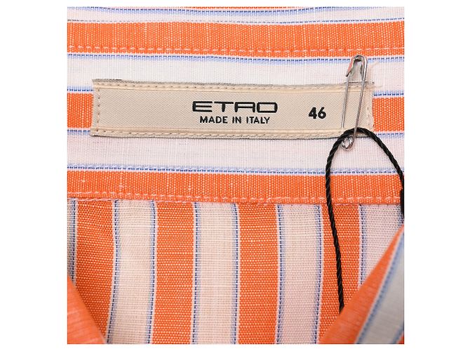 Camisa de botones a rayas Etro en algodón naranja - vista 4
