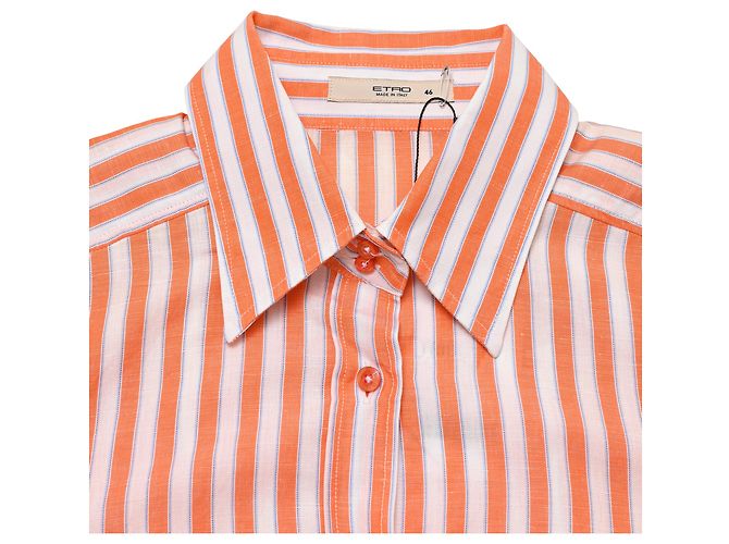 Camisa de botones a rayas Etro en algodón naranja - vista 6