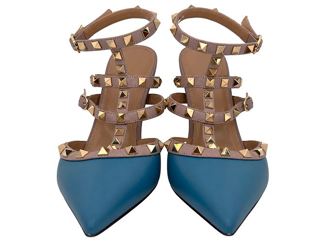 Décolleté Valentino Garavani Rockstud 65 in pelle blu - vista 2