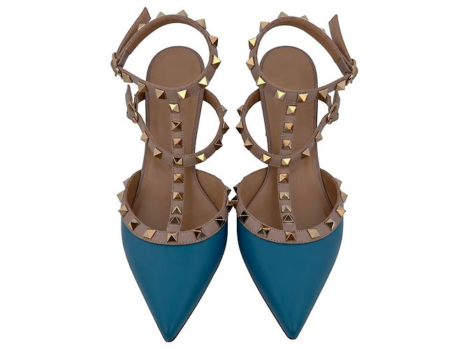 Décolleté Valentino Garavani Rockstud 65 in pelle blu - vista 3