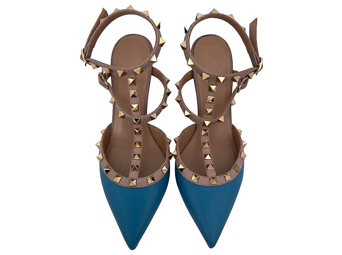 Décolleté Valentino Garavani Rockstud 65 in pelle blu - vista 4