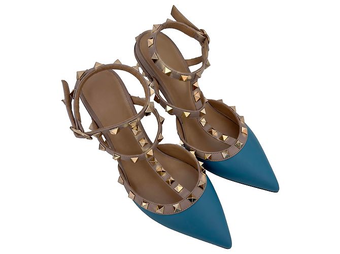 Décolleté Valentino Garavani Rockstud 65 in pelle blu - vista 5