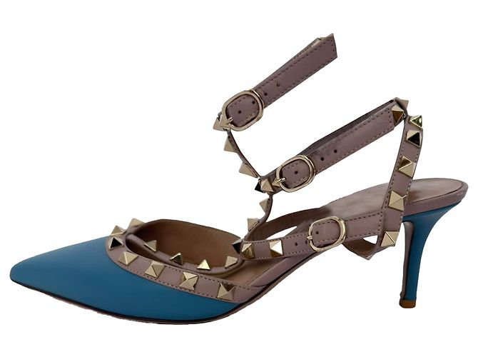 Décolleté Valentino Garavani Rockstud 65 in pelle blu - vista 7