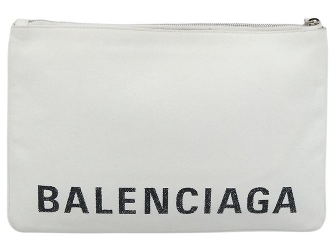 Clutch BALENCIAGA in pelle bianco argento 529313 Auth 192768 - vista 2