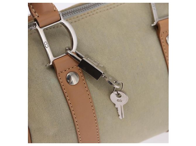 Borsa Christian Dior in tela beige argento Auth ka5216A - vista 10