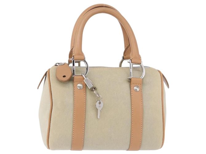 Borsa Christian Dior in tela beige argento Auth ka5216A - vista 13