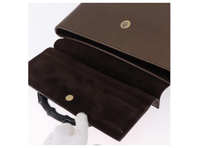 Borsa a mano GUCCI Bamboo in pelle marrone oro 001 1118 1886 Auth ka5245 - vista 10