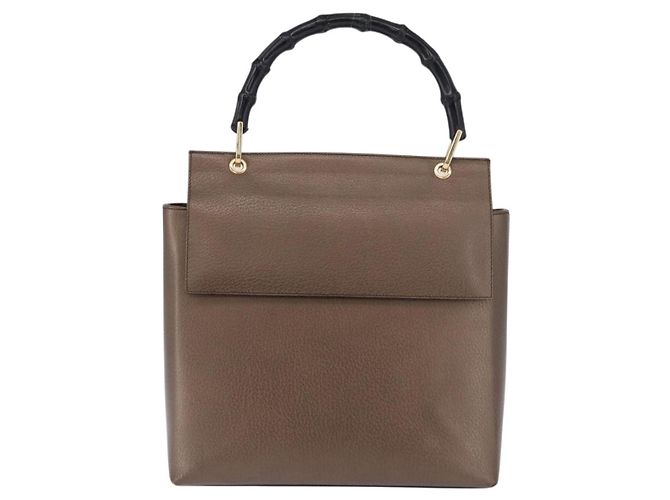 Borsa a mano GUCCI Bamboo in pelle marrone oro 001 1118 1886 Auth ka5245 - vista 13