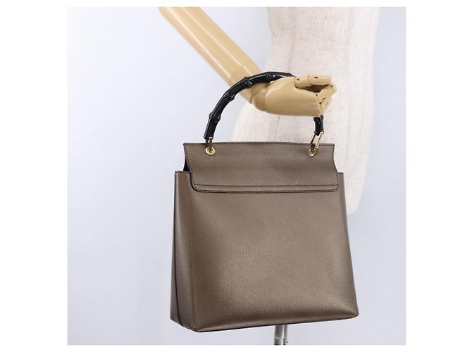 Borsa a mano GUCCI Bamboo in pelle marrone oro 001 1118 1886 Auth ka5245 - vista 22