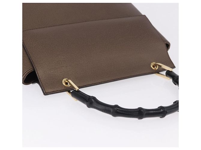 Borsa a mano GUCCI Bamboo in pelle marrone oro 001 1118 1886 Auth ka5245 - vista 6