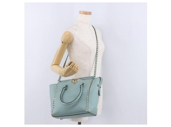 Borsa a mano VALENTINO in pelle 2way Azzurro oro Auth BA14317 D'oro Blu chiaro - vista 26
